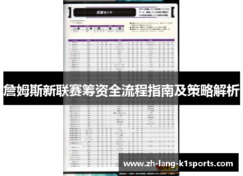 詹姆斯新联赛筹资全流程指南及策略解析