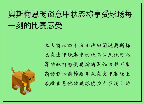 奥斯梅恩畅谈意甲状态称享受球场每一刻的比赛感受